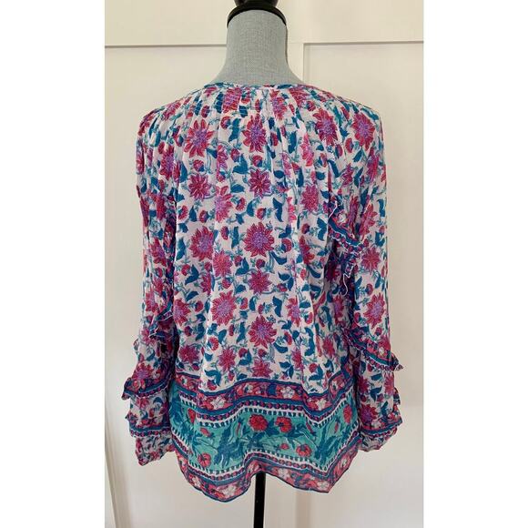 Alicia Bell Floral Tunic in Multicolor Large Pullover Ruffle Sleeve Button Front - Picture 3 of 5